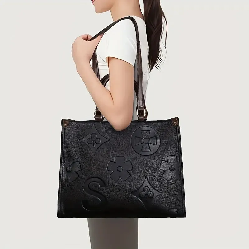 Genuine Leather Embossed Handbag