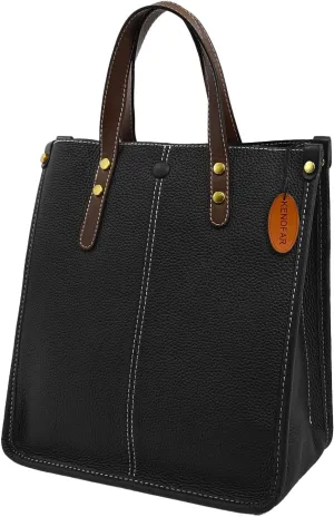 Genuine Leather Medium Tote Bag for Women, Fashionable Top Handle Handbag Ladies Large Capacity Shoulder Bag