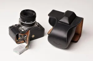 Genuine Real Leather Full Camera Case Bag Cover for Nikon DF with 50mm Lens Black Bottom Opening Version