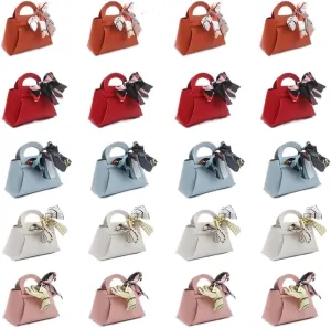 Gift Bags 20PCS Leather Gift Bags Bow Ribbon Packaging Bag Wedding Favour Distributions Bags Christmas Candy Packaging Box Handbag(Green,Large)