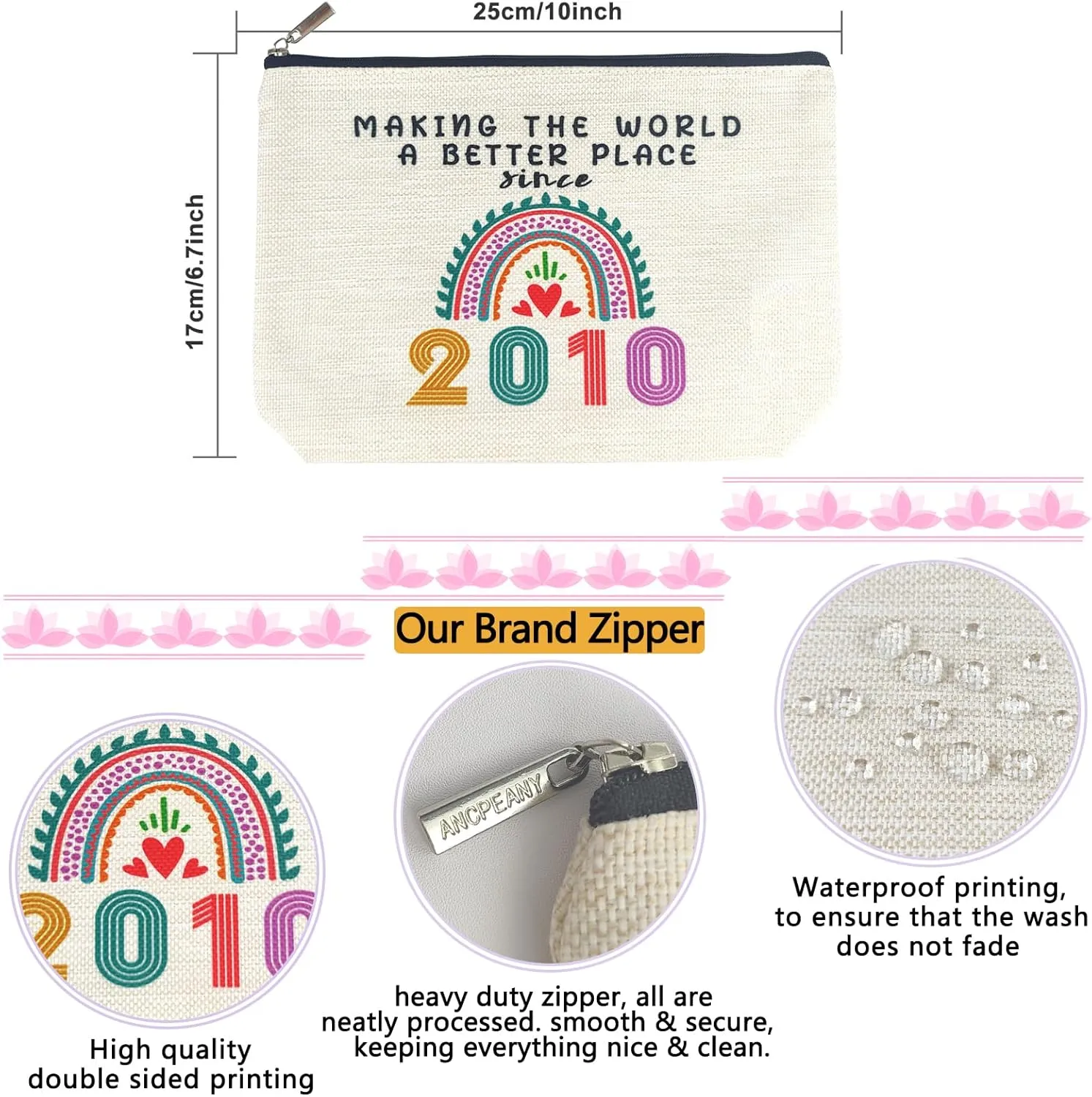 Gifts for 15 Year Old Girl, 15th Birthday Gifts for Teenage Girls, Funny 2010 Birthday Decorations Makeup Bags for Teens, Her, Sister, Daughter, Niece, Cute Cosmetic Travel Bag for Girls Trendy Stuff