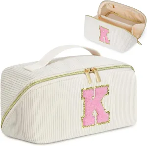 Gifts for Girls, Initial Travel Makeup Bag Women's Day Gift Make up Bag Cosmetic Bags Monther's Day Gifts, Personalized Stuff Bag Cute Makeup Bag Birthday Gifts for Women/Friend/Mother - K