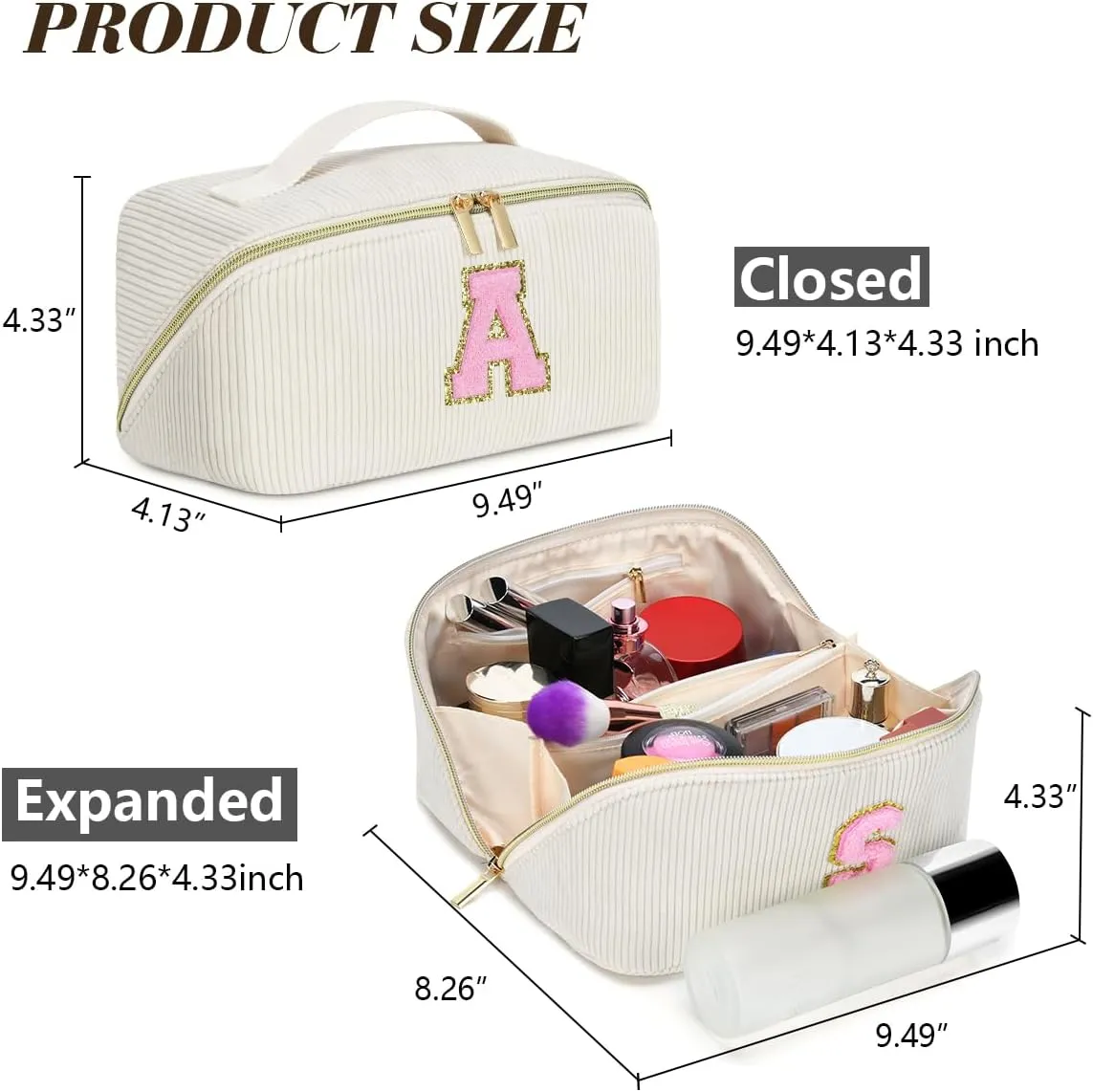 Gifts for Girls, Initial Travel Makeup Bag Women's Day Gift Make up Bag Cosmetic Bags Monther's Day Gifts, Personalized Stuff Bag Cute Makeup Bag Birthday Gifts for Women/Friend/Mother - K