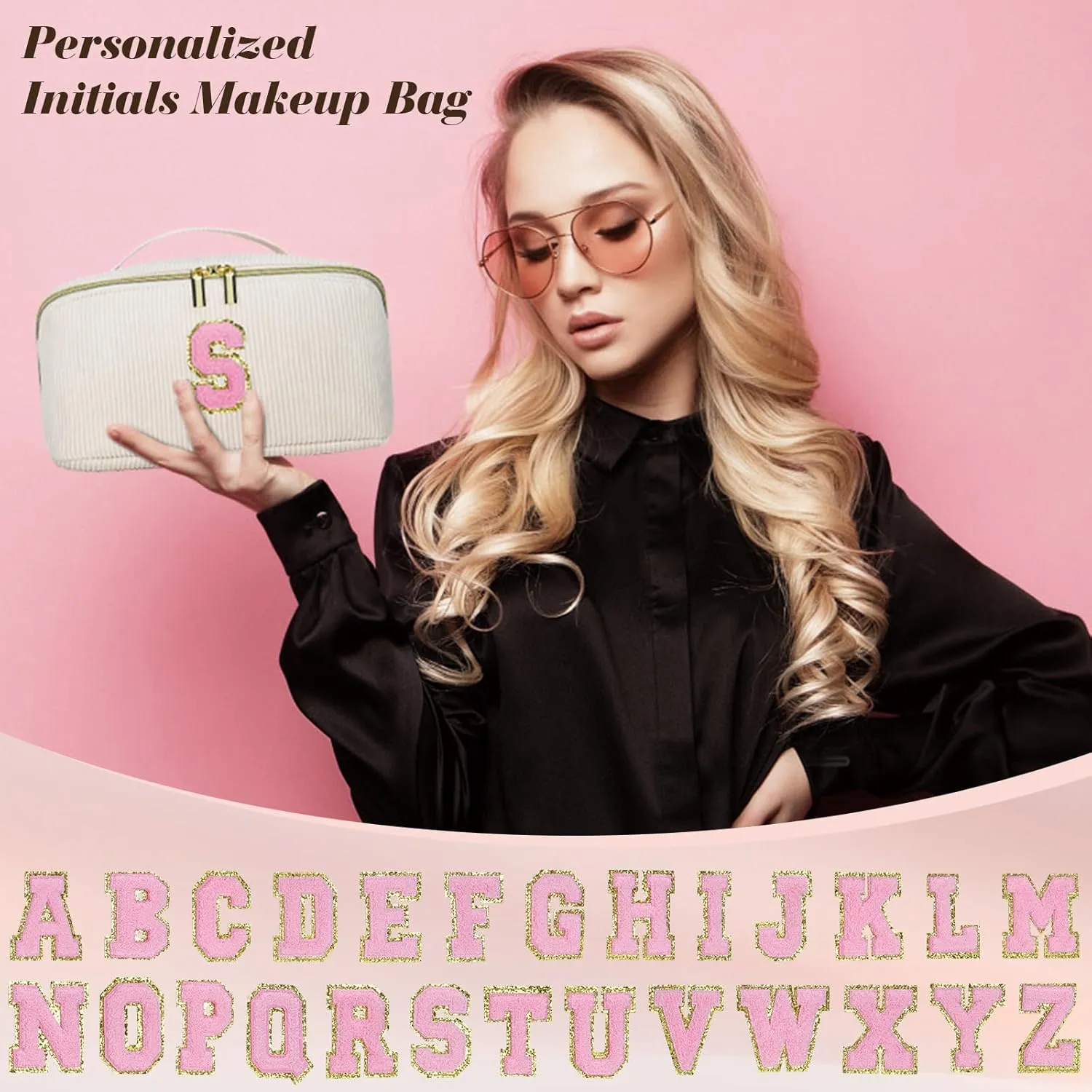 Gifts for Girls, Initial Travel Makeup Bag Women's Day Gift Make up Bag Cosmetic Bags Monther's Day Gifts, Personalized Stuff Bag Cute Makeup Bag Birthday Gifts for Women/Friend/Mother - K