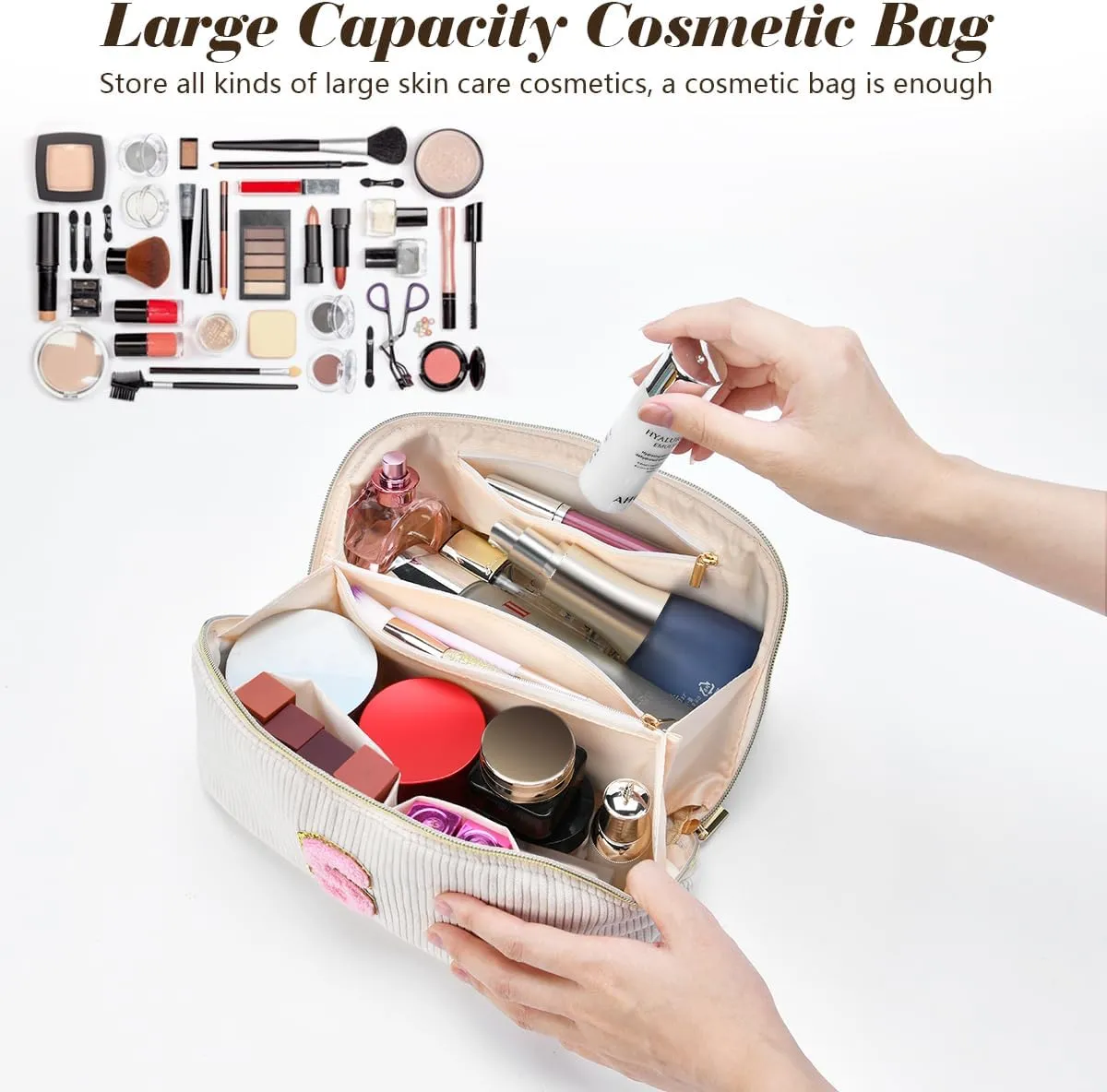 Gifts for Girls, Initial Travel Makeup Bag Women's Day Gift Make up Bag Cosmetic Bags Monther's Day Gifts, Personalized Stuff Bag Cute Makeup Bag Birthday Gifts for Women/Friend/Mother - K