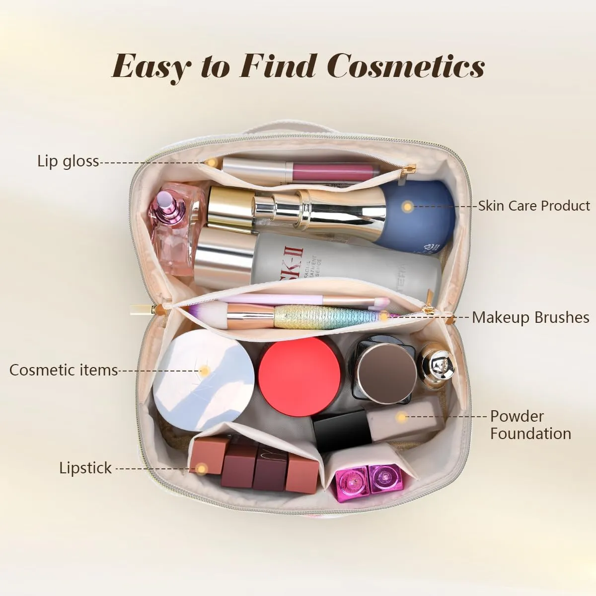 Gifts for Girls, Initial Travel Makeup Bag Women's Day Gift Make up Bag Cosmetic Bags Monther's Day Gifts, Personalized Stuff Bag Cute Makeup Bag Birthday Gifts for Women/Friend/Mother - K
