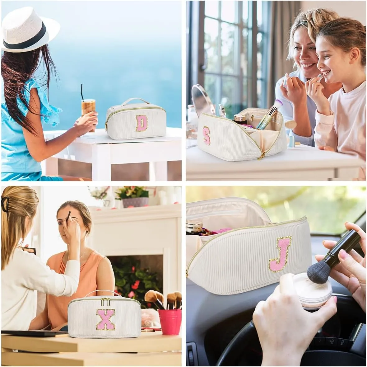Gifts for Girls, Initial Travel Makeup Bag Women's Day Gift Make up Bag Cosmetic Bags Monther's Day Gifts, Personalized Stuff Bag Cute Makeup Bag Birthday Gifts for Women/Friend/Mother - K