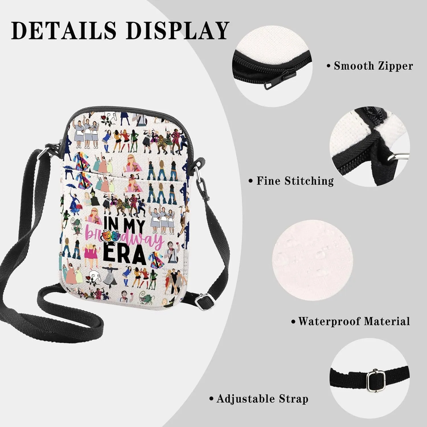GJTIM Musical Gift Theatre Bag In My Musical Era Musical Theatre Gift Musical Zipper Pouch Crossbody Bag (BWayEra CB)