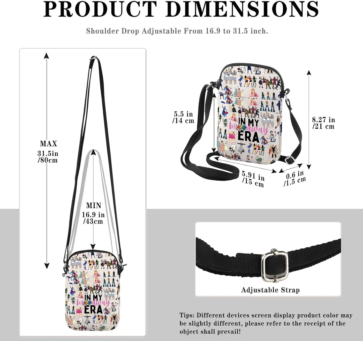 GJTIM Musical Gift Theatre Bag In My Musical Era Musical Theatre Gift Musical Zipper Pouch Crossbody Bag (BWayEra CB)