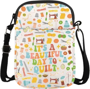 GJTIM Quilter Gift for Seamstress Women It’s A Beautiful Day to Quilt Sewing Project Crossbody Bag Gift for Sewing Lovers