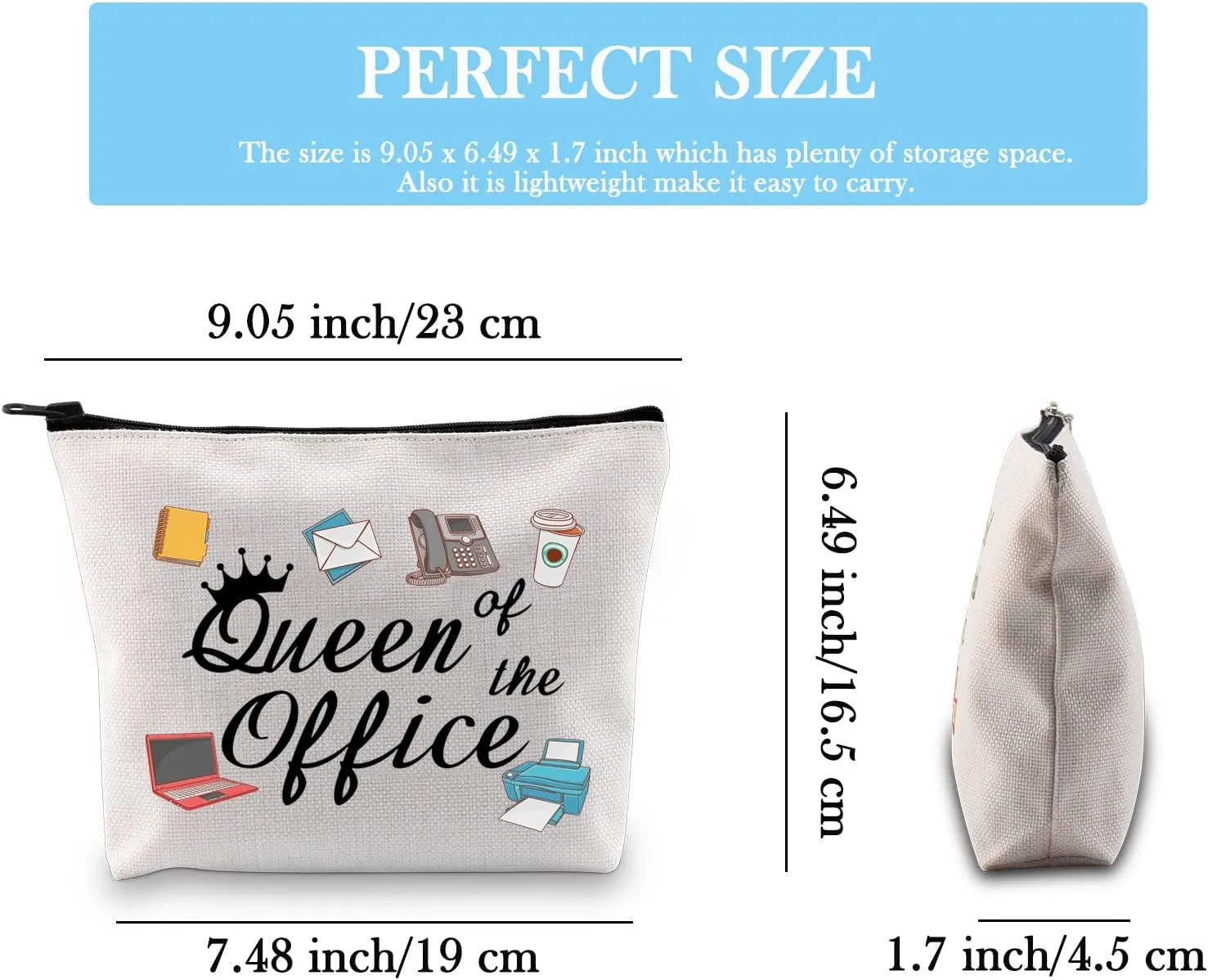 GJTIM Secretary Gift Secretary Thank You Zipper Pouch Gift Queen of Office Travel Makeup Bag Gift for Coworkers (Office Queen Bag)