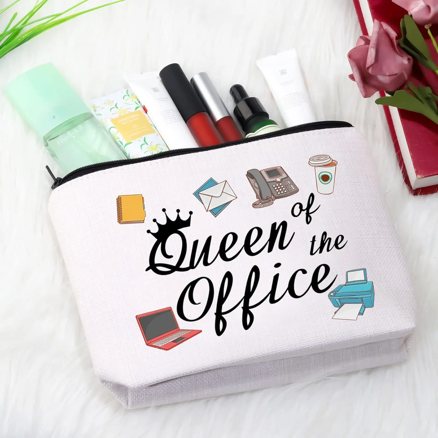 GJTIM Secretary Gift Secretary Thank You Zipper Pouch Gift Queen of Office Travel Makeup Bag Gift for Coworkers (Office Queen Bag)