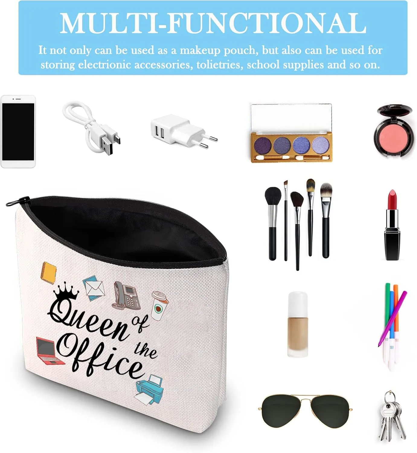 GJTIM Secretary Gift Secretary Thank You Zipper Pouch Gift Queen of Office Travel Makeup Bag Gift for Coworkers (Office Queen Bag)