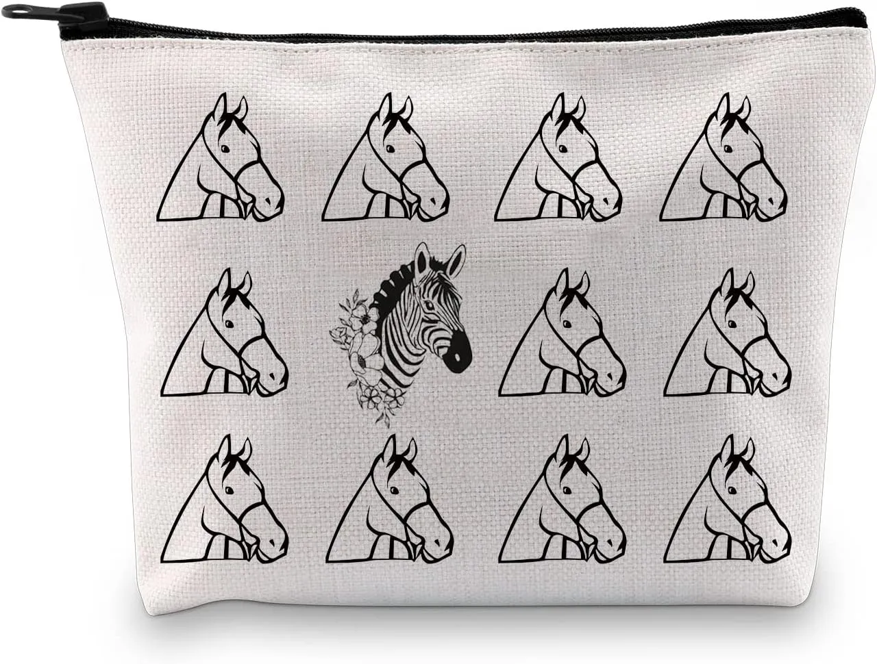 GJTIM Zebra and Horses Zipper Pouch Medical Zebra Gift Rare Disease Day Gift Rare Disease Awareness Makeup Bag Gift for Zebra Warrior (Zebra Horse Bag)
