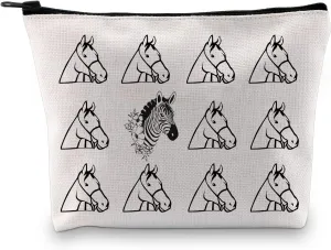 GJTIM Zebra and Horses Zipper Pouch Medical Zebra Gift Rare Disease Day Gift Rare Disease Awareness Makeup Bag Gift for Zebra Warrior (Zebra Horse Bag)