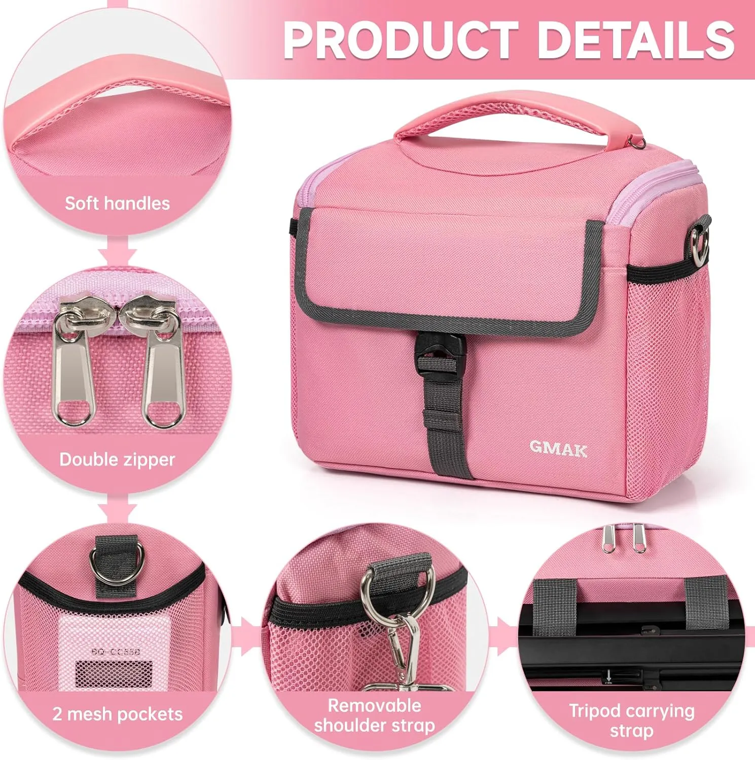GMAK Camera Bag for Photographers, Anti-shock Camera Shoulder Bags with Water-resistant Rain Cover, Camera Case Compatible for DSLR/SLR/Mirrorless Cameras, 9'' × 4.7'' × 7.5'', Pink