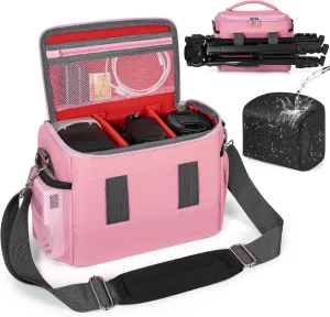 GMAK Camera Bag for Photographers, Anti-shock Camera Shoulder Bags with Water-resistant Rain Cover, Camera Case Compatible for DSLR/SLR/Mirrorless Cameras, 9'' × 4.7'' × 7.5'', Pink