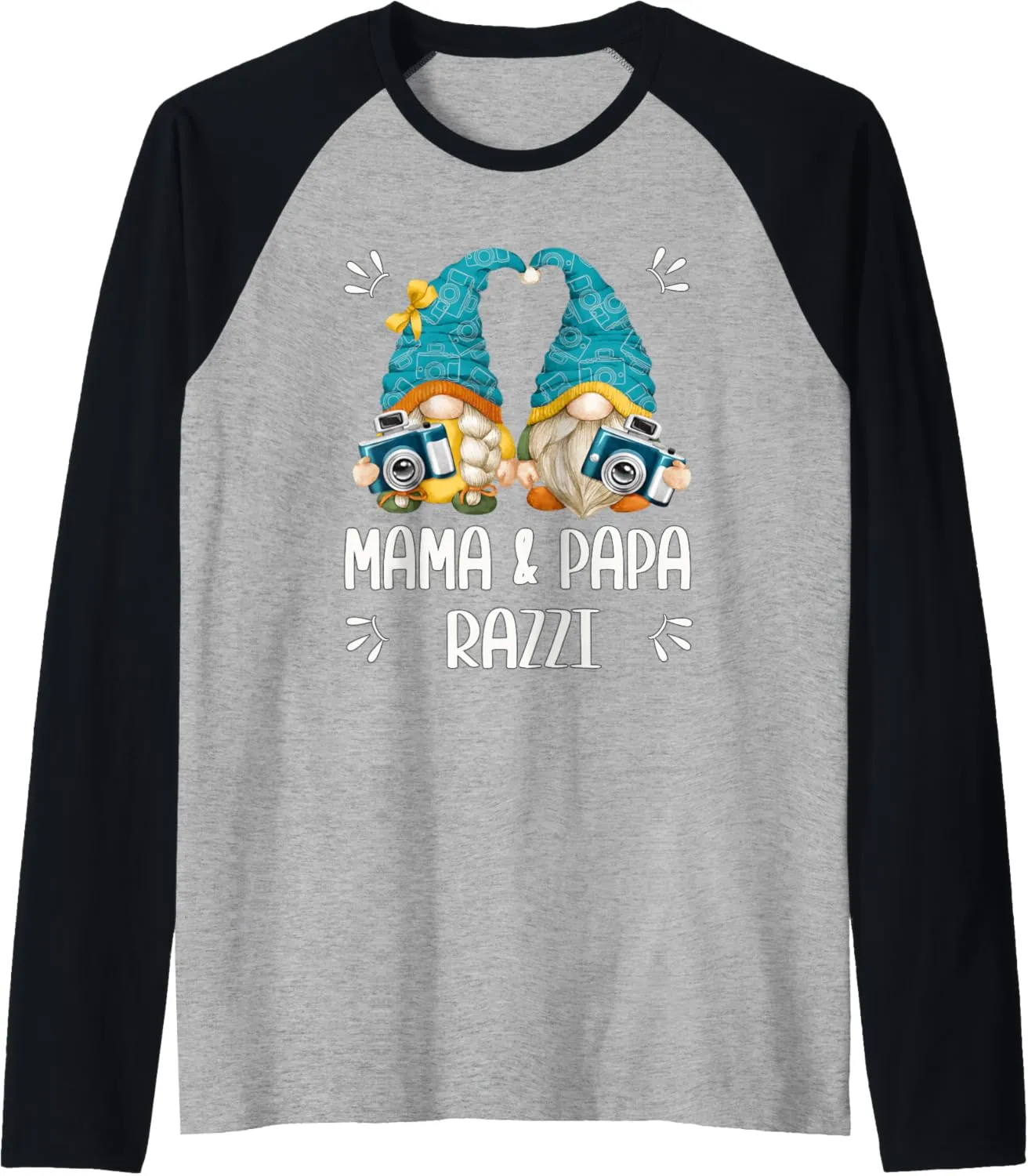 Gnome Mama And Papa Razzi For Mom And Dad Funny Photographer Raglan Baseball Tee