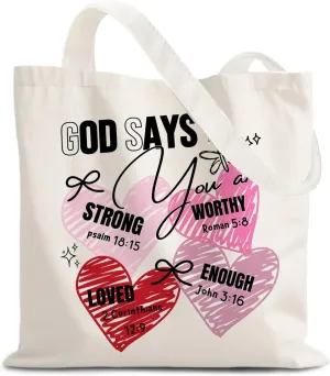 God Says You are Christian Canvas Tote Bags for Women, Inspirational Christian Gifts for Women