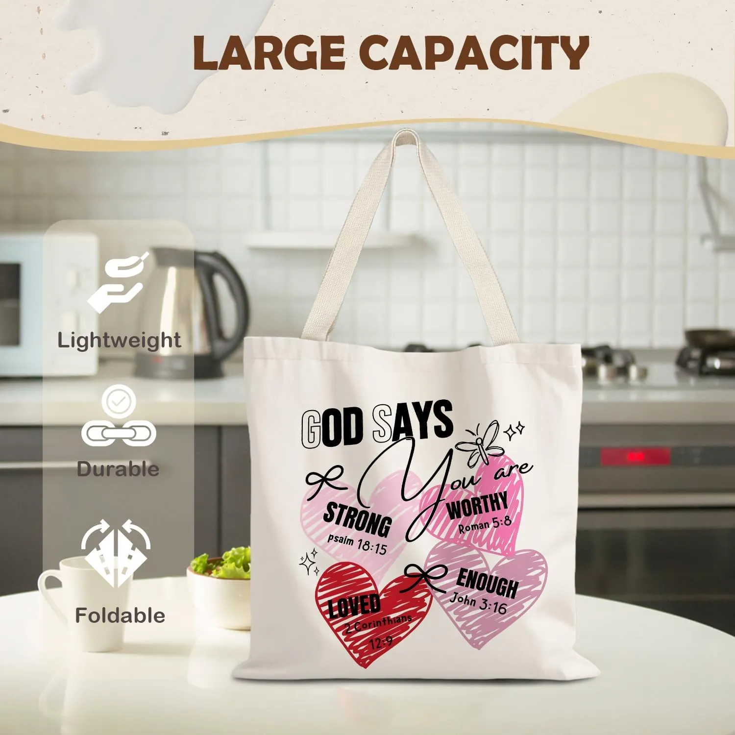 God Says You are Christian Canvas Tote Bags for Women, Inspirational Christian Gifts for Women