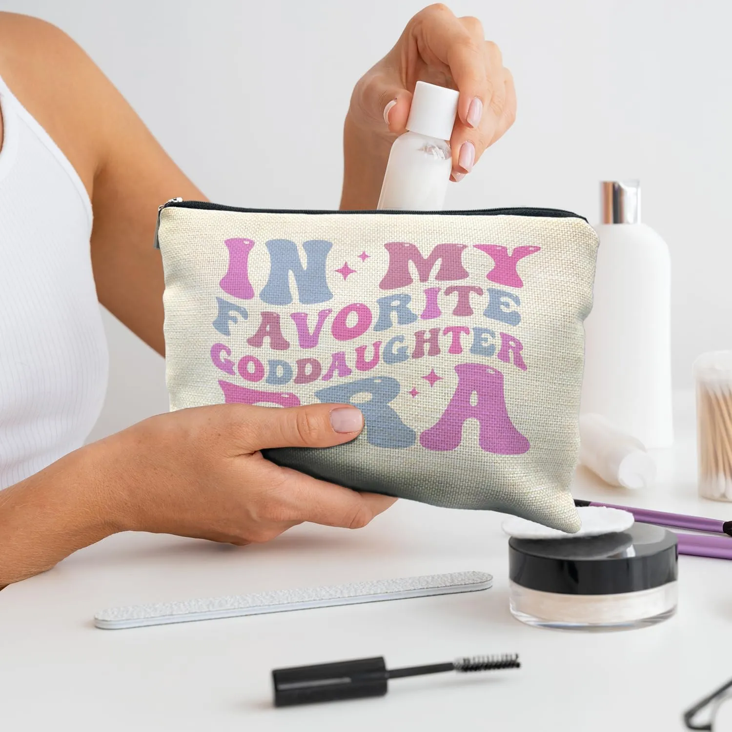 Goddaughter Gifts Makeup Bag, Goddaughter Gifts from Godmother Cosmetic Bags for Women, Gifts for Goddaughter Makeup Pouch Zipper Pouch
