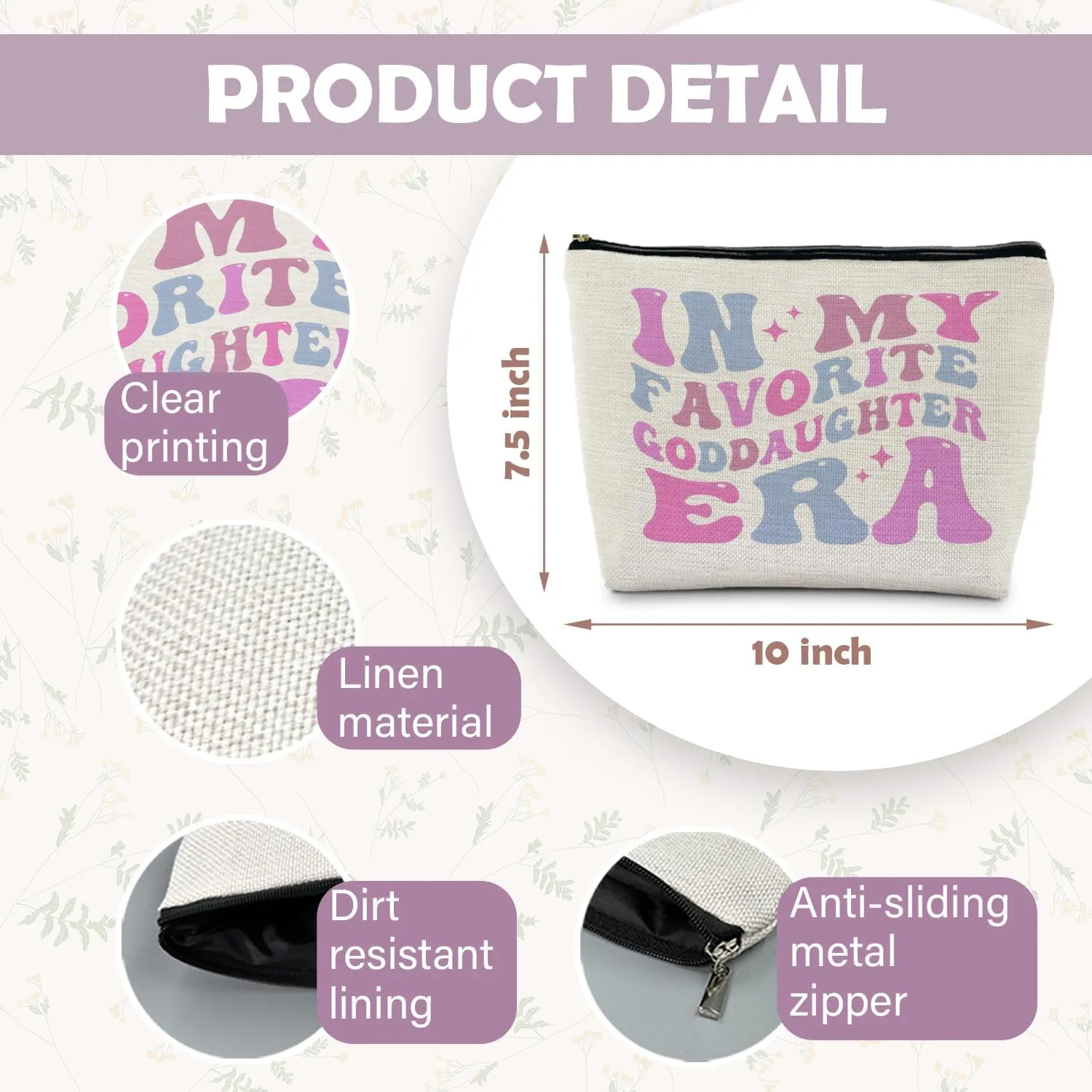 Goddaughter Gifts Makeup Bag, Goddaughter Gifts from Godmother Cosmetic Bags for Women, Gifts for Goddaughter Makeup Pouch Zipper Pouch