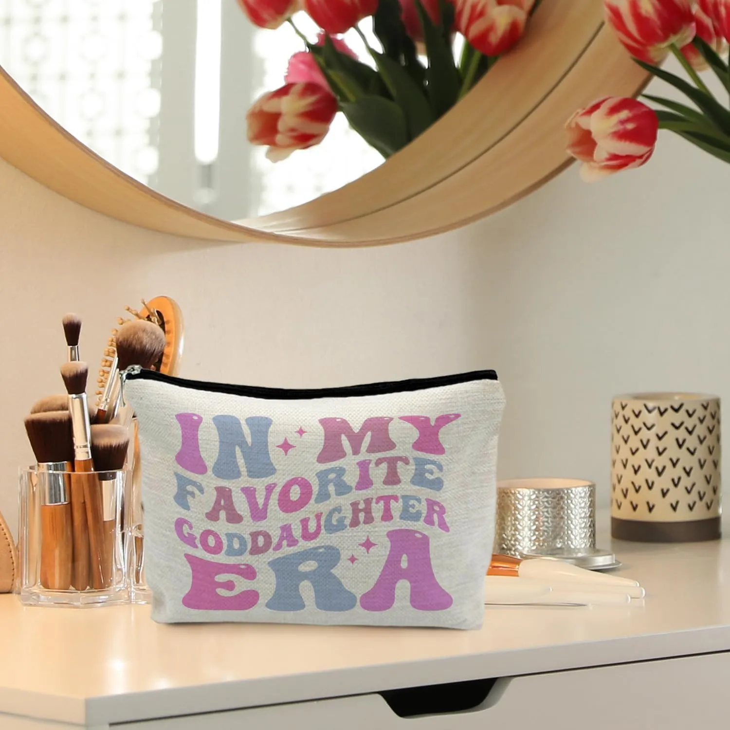 Goddaughter Gifts Makeup Bag, Goddaughter Gifts from Godmother Cosmetic Bags for Women, Gifts for Goddaughter Makeup Pouch Zipper Pouch