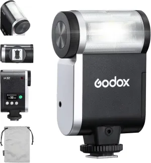 Godox iA32 Mini Flash Camera Iflash ia 32, Speedlite GN15 with 8 Power Levels 1/128-1/1 Compact Portable Auto and Manual Hot Shoe Flashes for Fuji, for Canon, for Nikon, for Sony (Godox iA32 Flash)