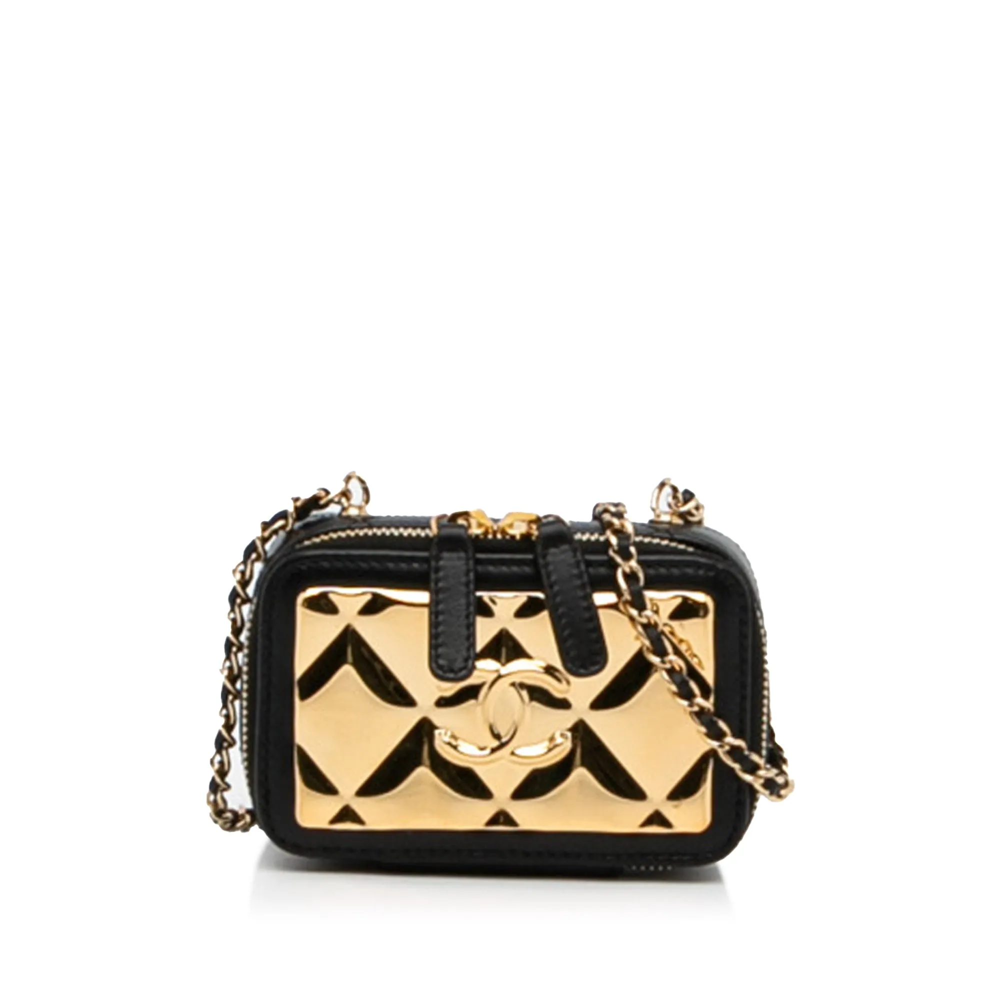 Gold Chanel CC Quilted Golden Plate Vanity Crossbody