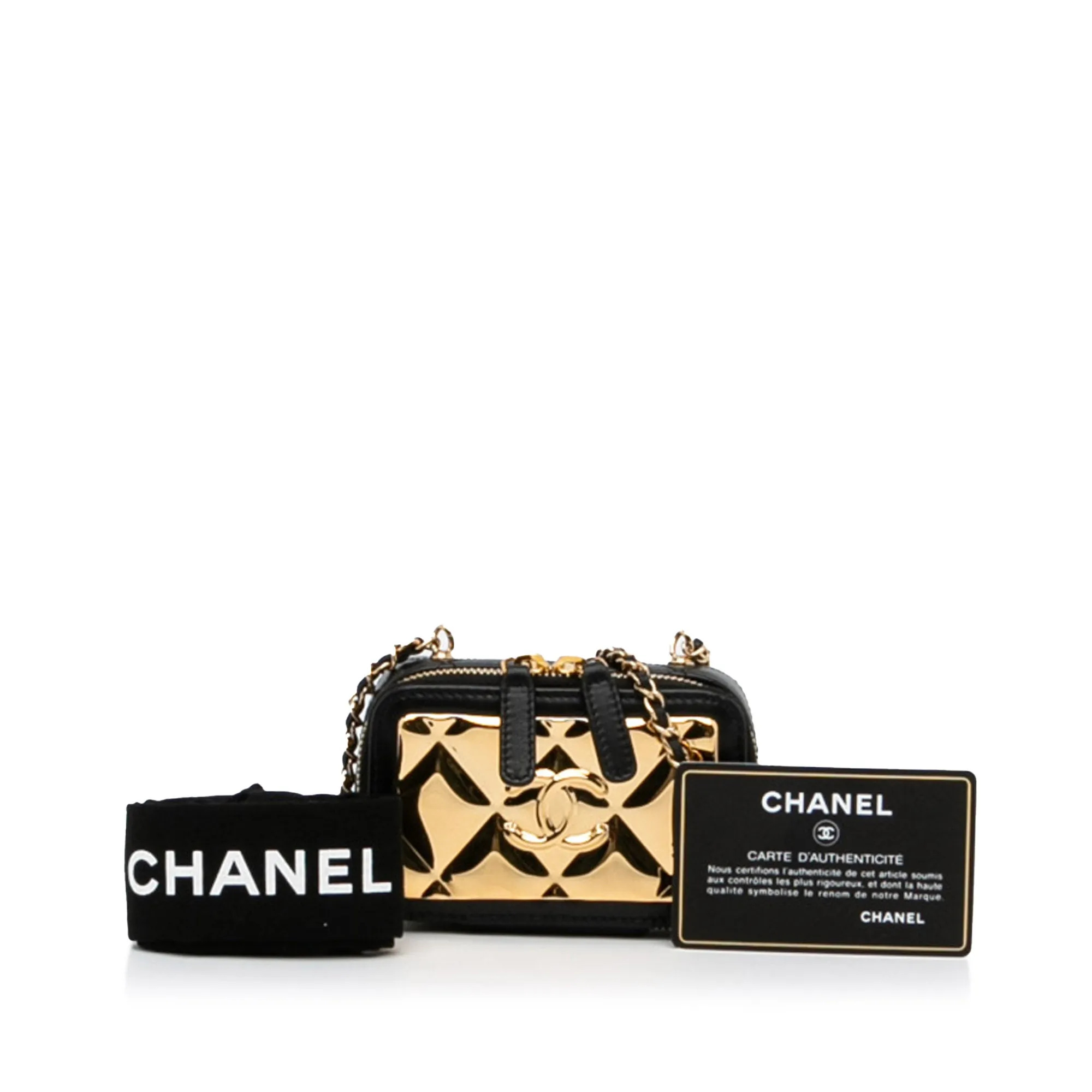Gold Chanel CC Quilted Golden Plate Vanity Crossbody