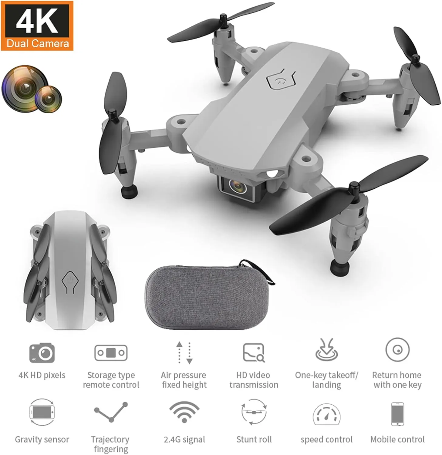 GoolRC L23 Mini Drone with 4K HD Camera for Kids and Adults, FPV Live Video Foldable RC Quadcopter with 3D Flips, Track Flight, Altitude Hold, Headless Mode, Storage Bag and 3 Batteries (Grey)