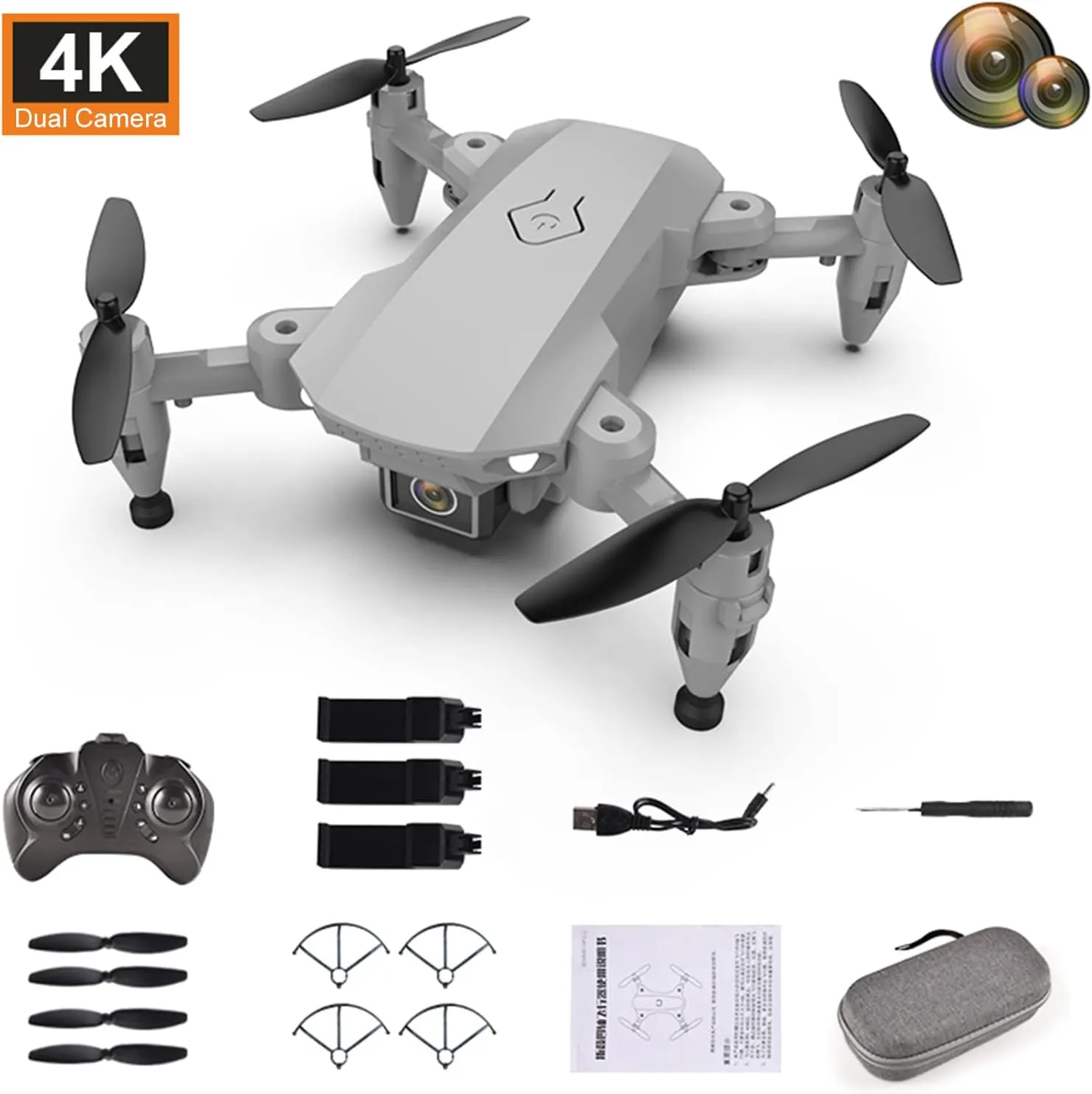 GoolRC L23 Mini Drone with 4K HD Camera for Kids and Adults, FPV Live Video Foldable RC Quadcopter with 3D Flips, Track Flight, Altitude Hold, Headless Mode, Storage Bag and 3 Batteries (Grey)