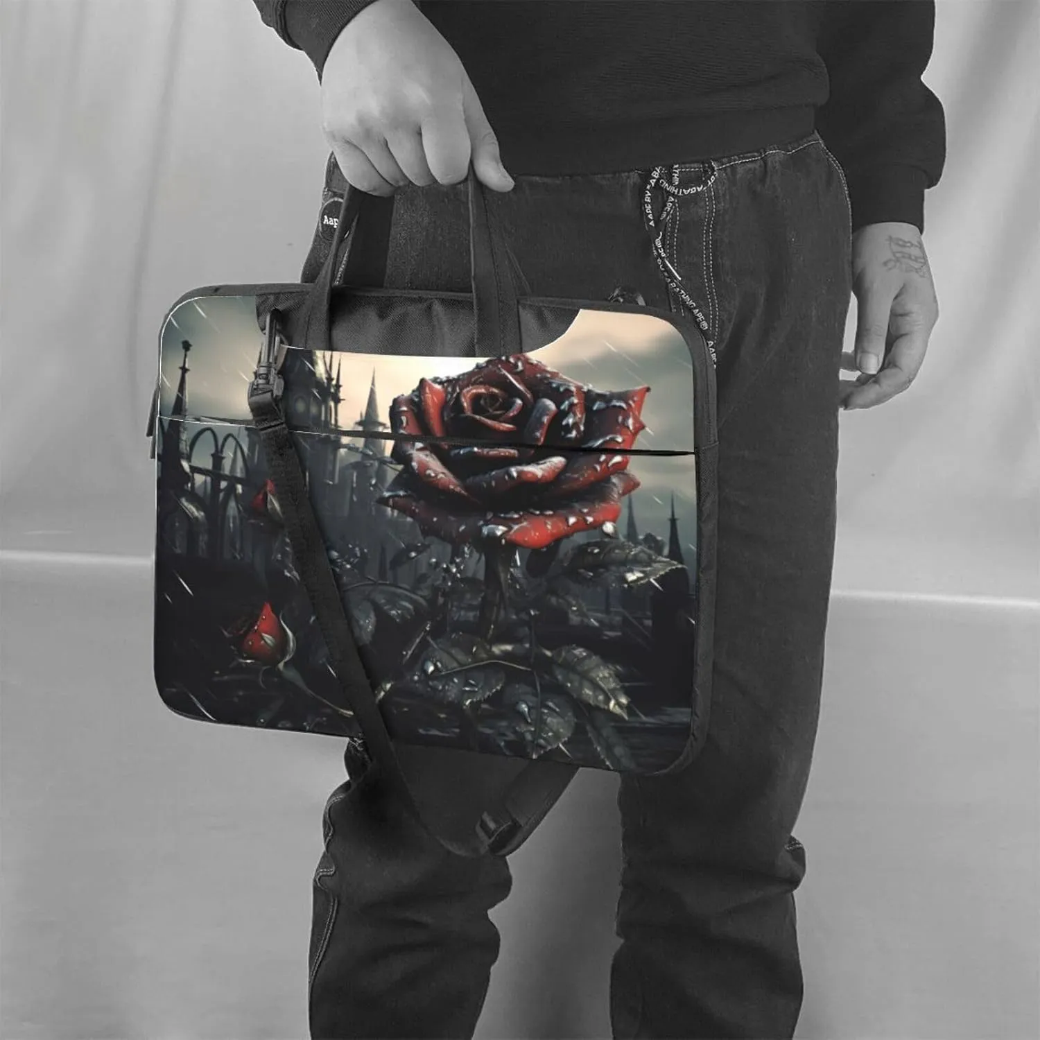 gothic Rose Prints Laptop Bag - with Soft Interior, Multiple Pockets - Ideal for Men, Travel and Business