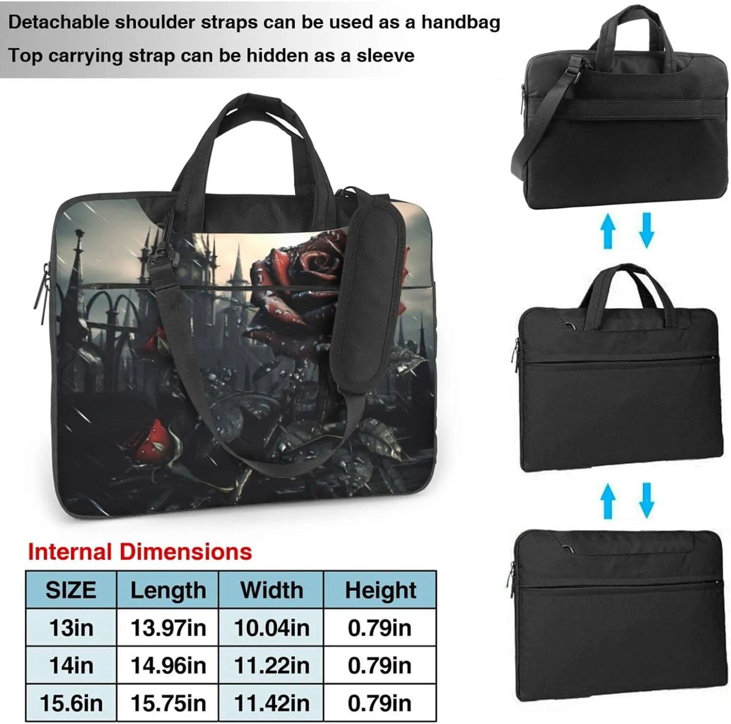 gothic Rose Prints Laptop Bag - with Soft Interior, Multiple Pockets - Ideal for Men, Travel and Business