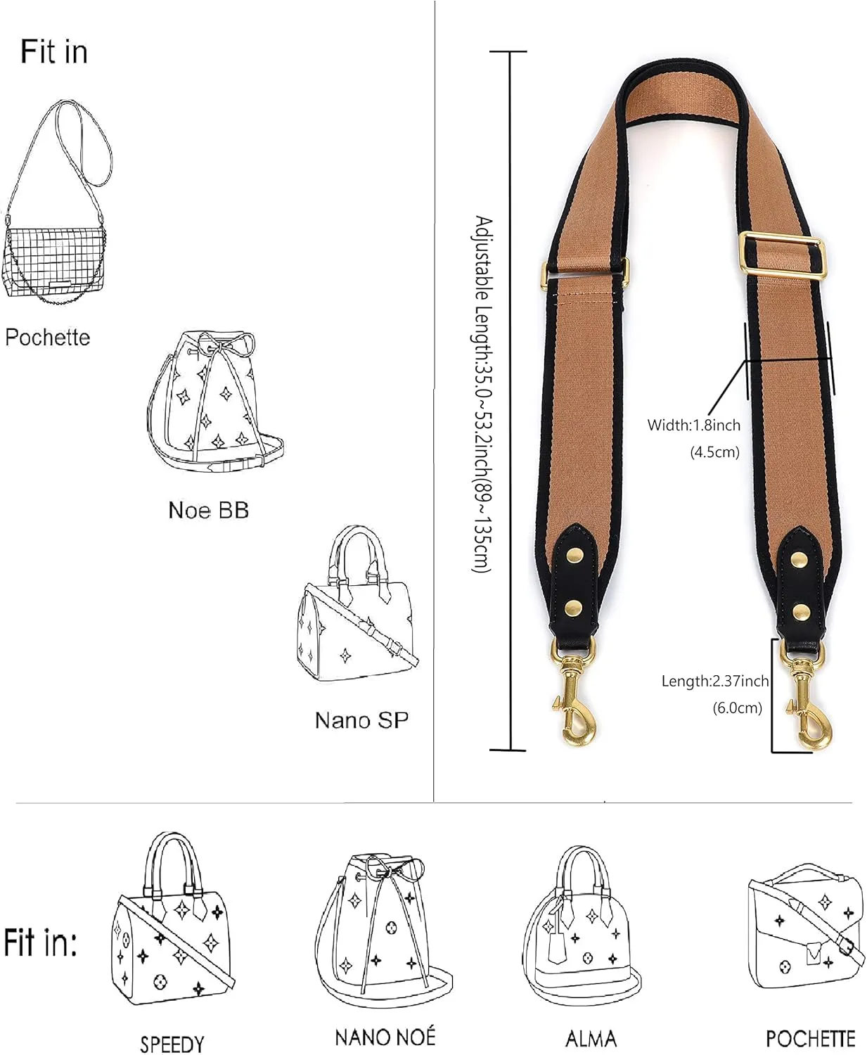 GOXTECH Purse Strap Replacement Crossbody Handbag Stripe Wide Adjustable