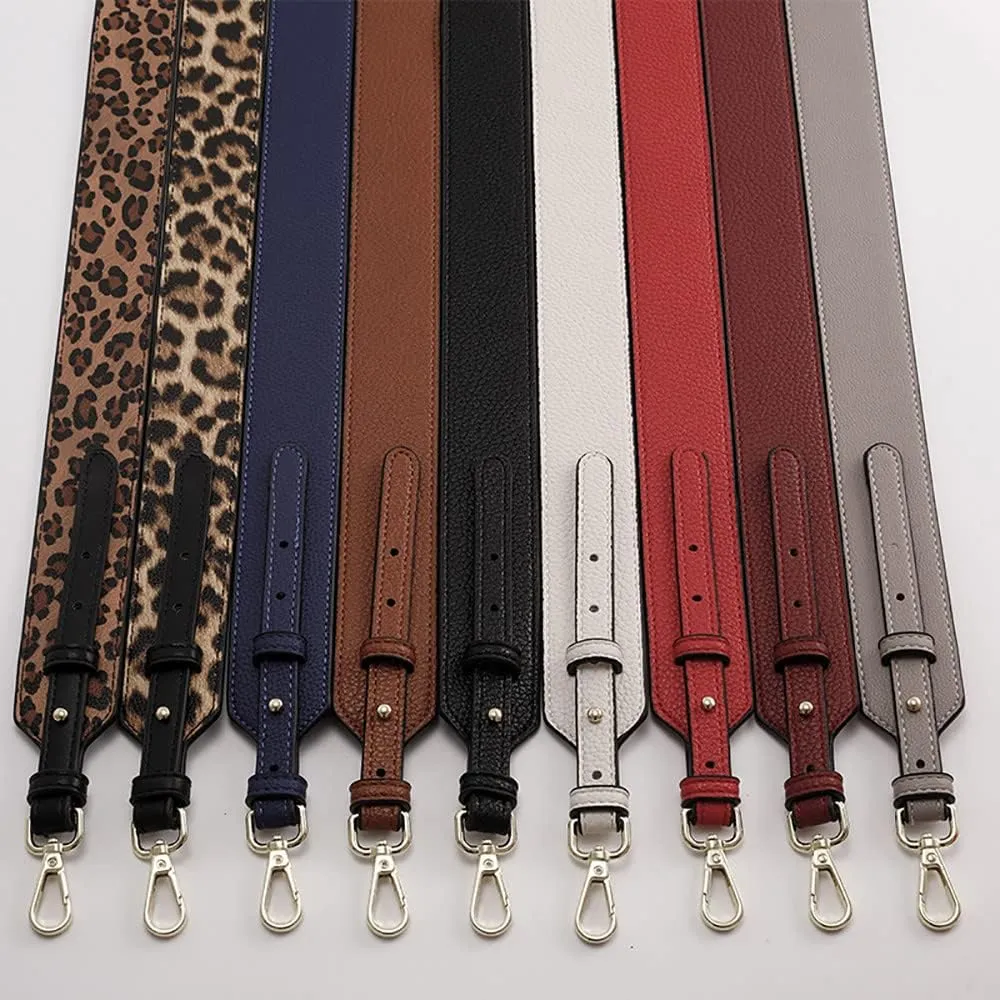 Grain Leather Purse Strap Adjustable Crossbody Replacement Straps for Handbags Monk Head Screws Detachable Silver Clasps Long Black