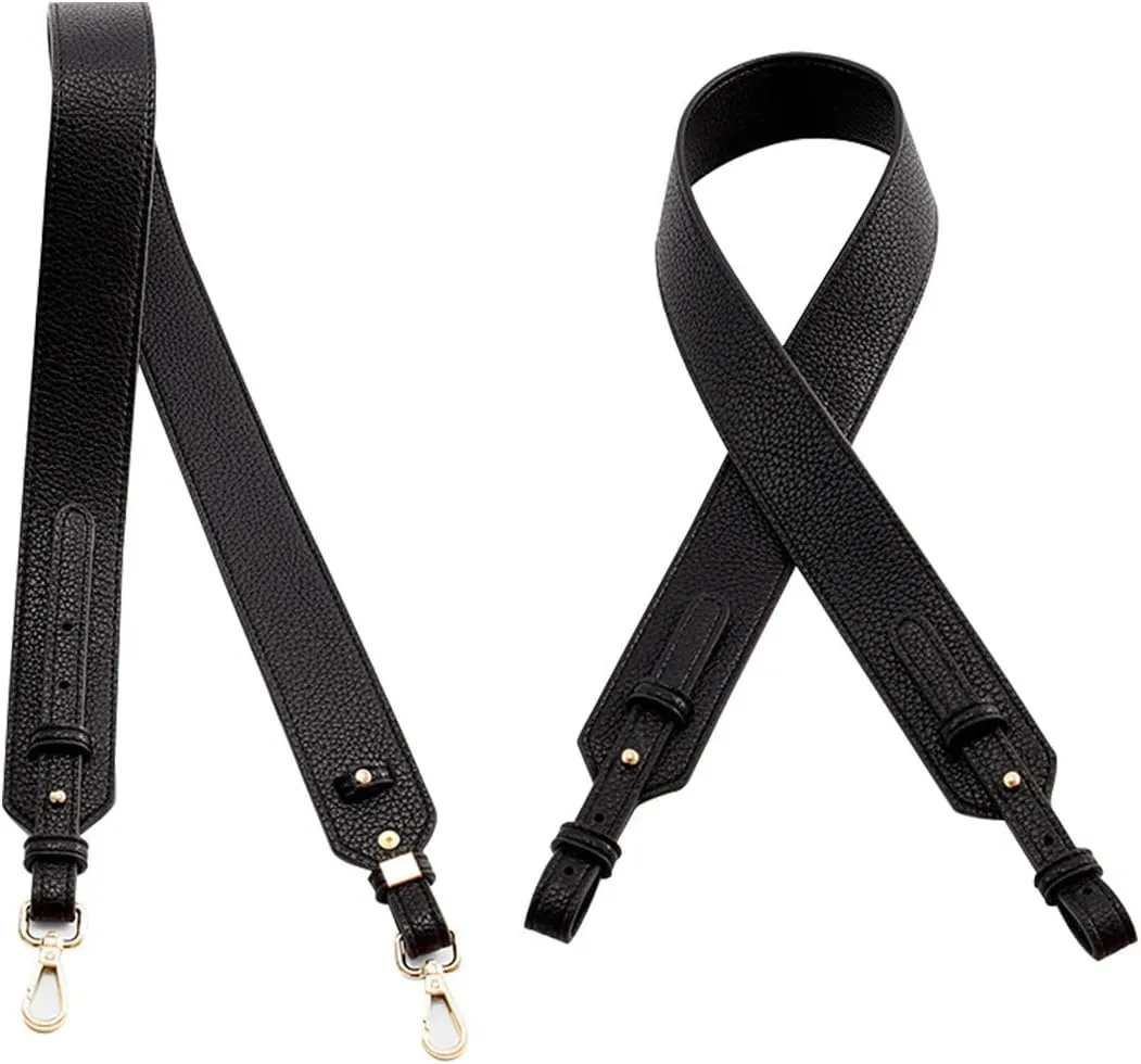 Grain Leather Purse Strap Adjustable Crossbody Replacement Straps for Handbags Monk Head Screws Detachable Silver Clasps Long Black