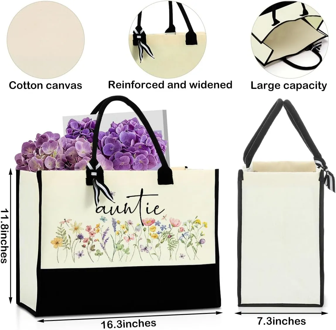 Grandma Mimi Gigi Granny Nana Memaw Mama Mum Abuela Yaya Oma Nanny Aunt Mom Flower Tote Bag for Women