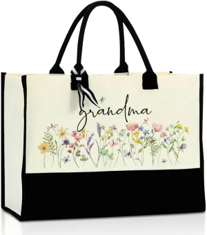 Grandma Mimi Gigi Granny Nana Memaw Mama Mum Abuela Yaya Oma Nanny Aunt Mom Flower Tote Bag for Women