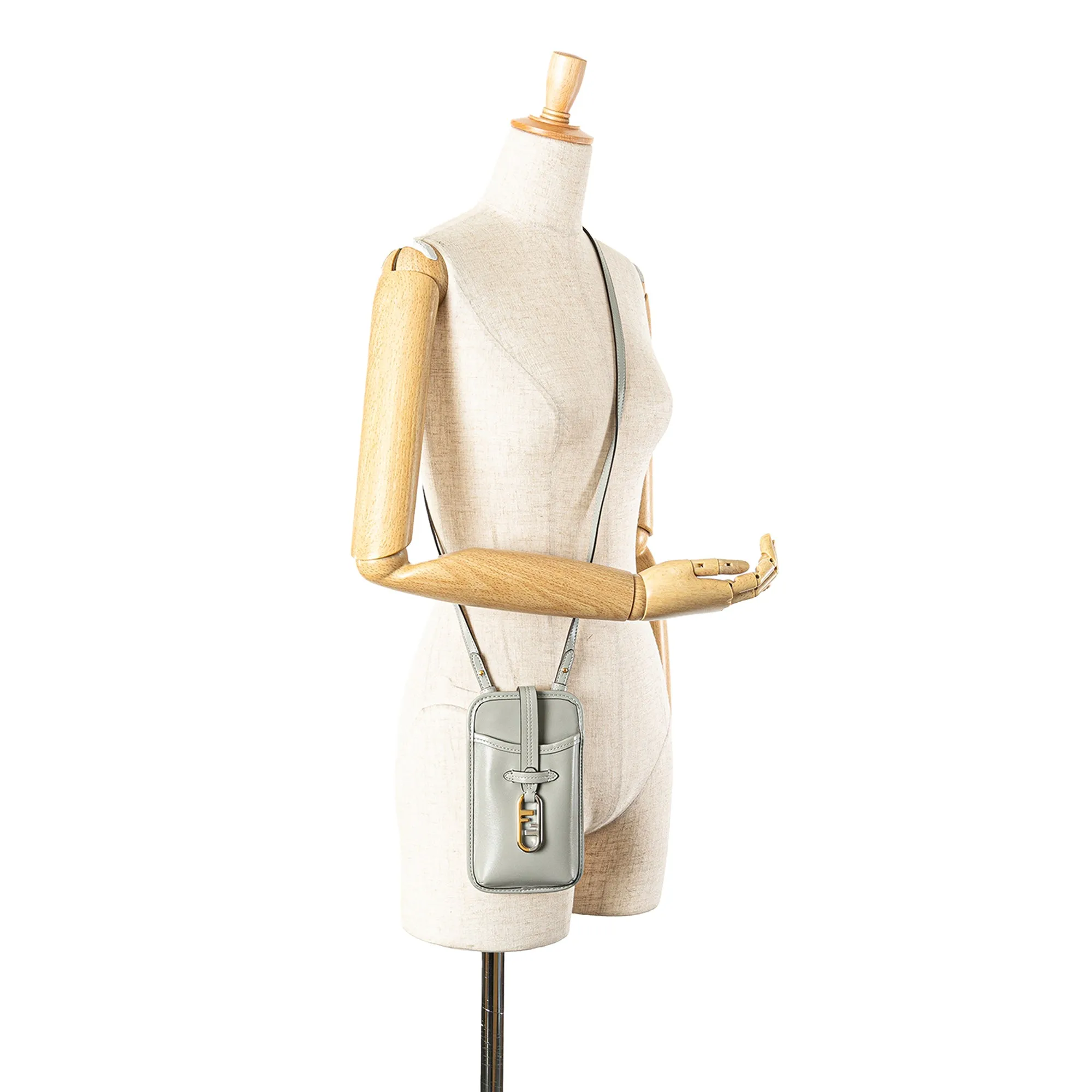 Gray Fendi Leather Phone Pouch Crossbody