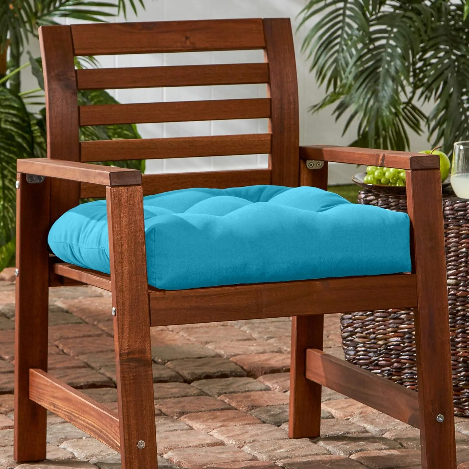 Greendale Home Fashions 20-inch Square Outdoor Sunbrella Dining Seat Cushion, 1 Count (Pack of 1), Canvas Aruba