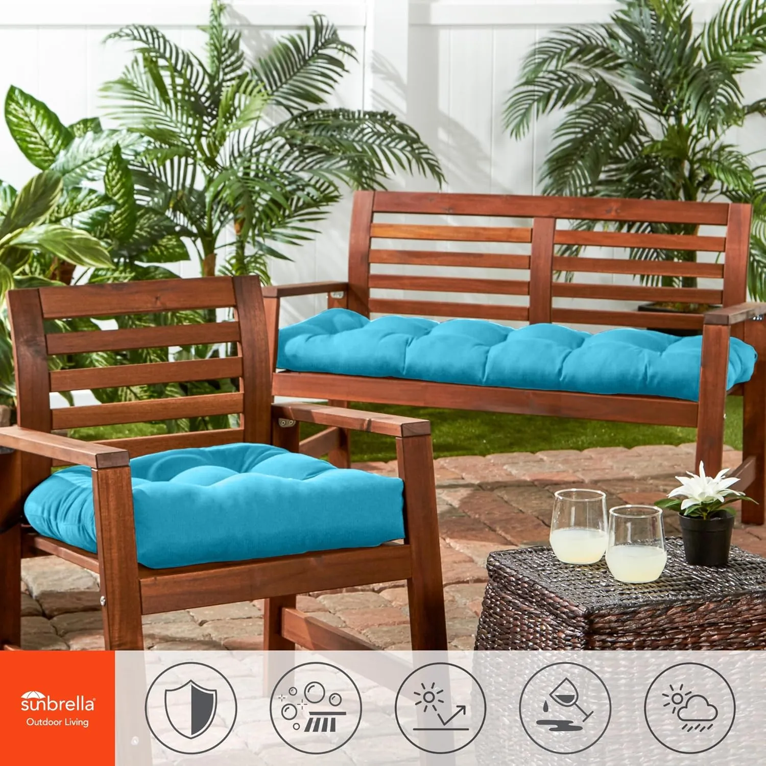 Greendale Home Fashions 20-inch Square Outdoor Sunbrella Dining Seat Cushion, 1 Count (Pack of 1), Canvas Aruba