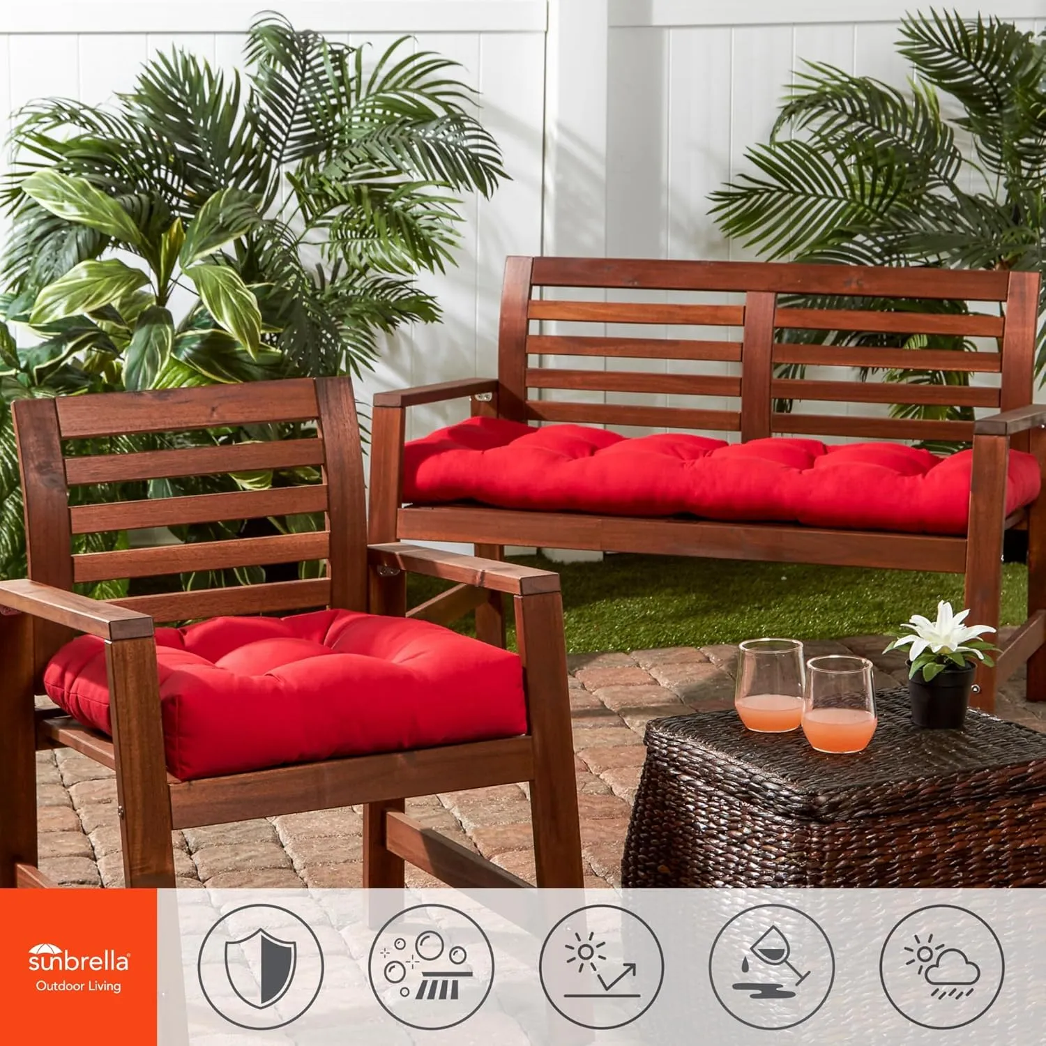 Greendale Home Fashions 20-inch Square Outdoor Sunbrella Dining Seat Cushion, 1 Count (Pack of 1), Canvas Jockey Red