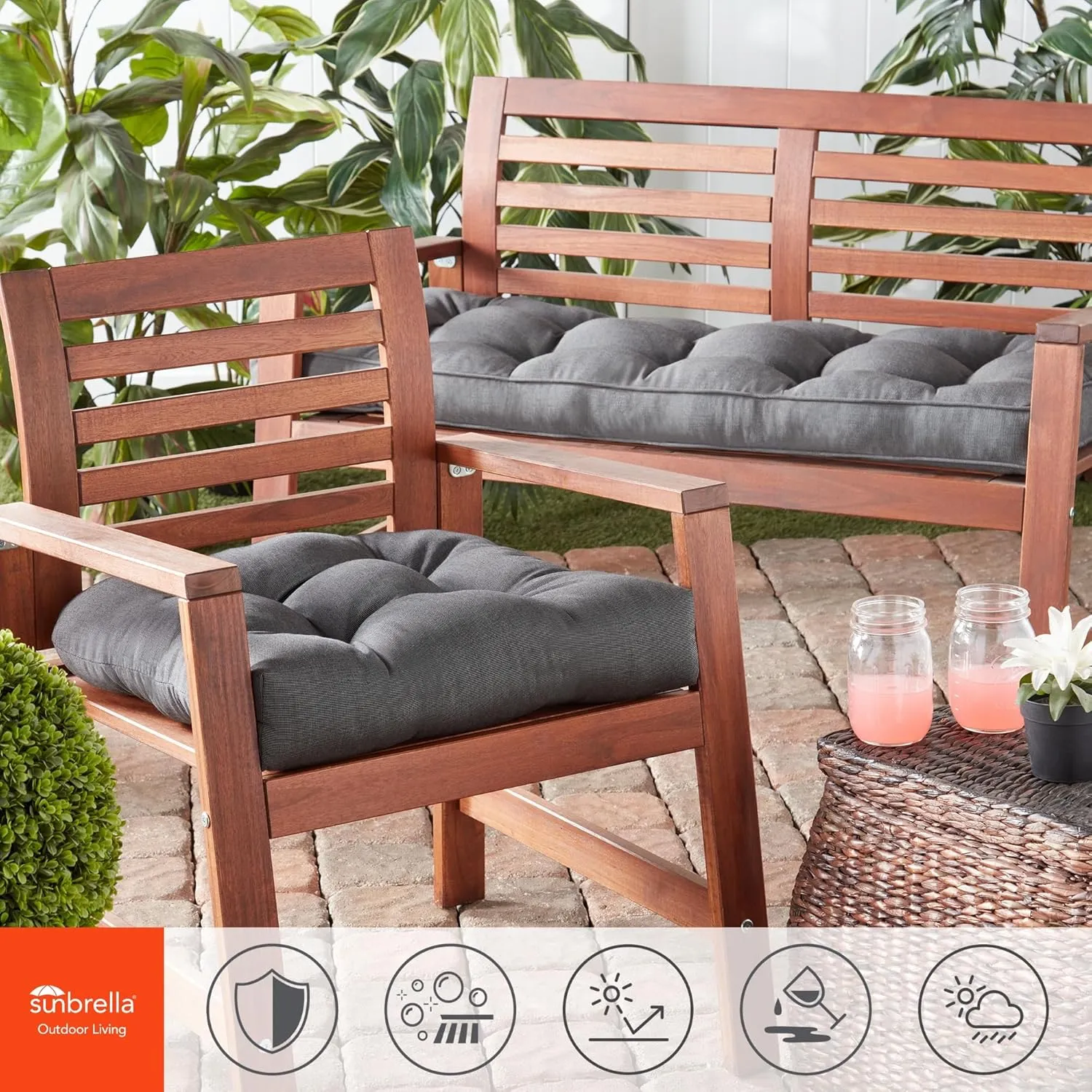 Greendale Home Fashions 20-inch Square Outdoor Sunbrella Dining Seat Cushion, Canvas Coal
