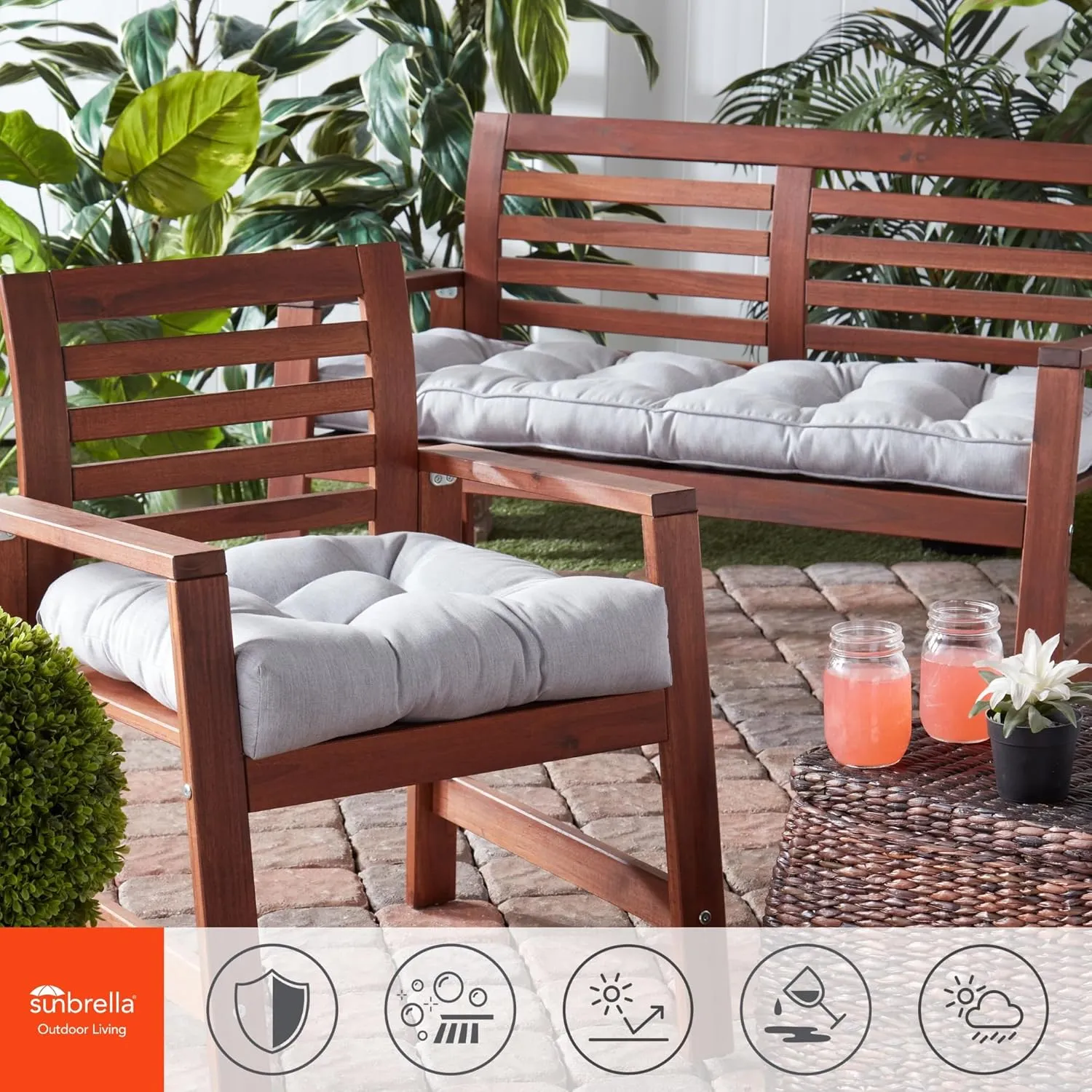 Greendale Home Fashions Outdoor 51 x 18-inch Sunbrella Bench Cushion, Canvas Granite