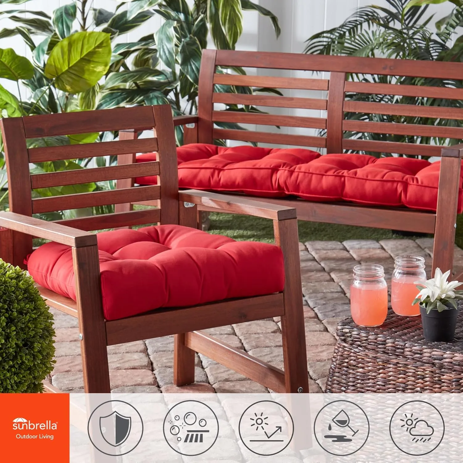 Greendale Home Fashions Outdoor 51 x 18-inch Sunbrella Bench Cushion, Canvas Jockey Red