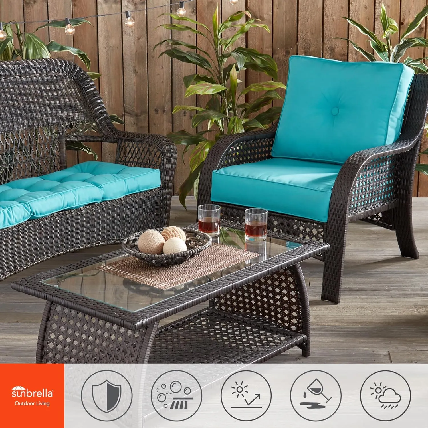 Greendale Home Fashions Outdoor Sunbrella Premium Deep Seat Cushion, 2 Piece Set, Canvas Aruba