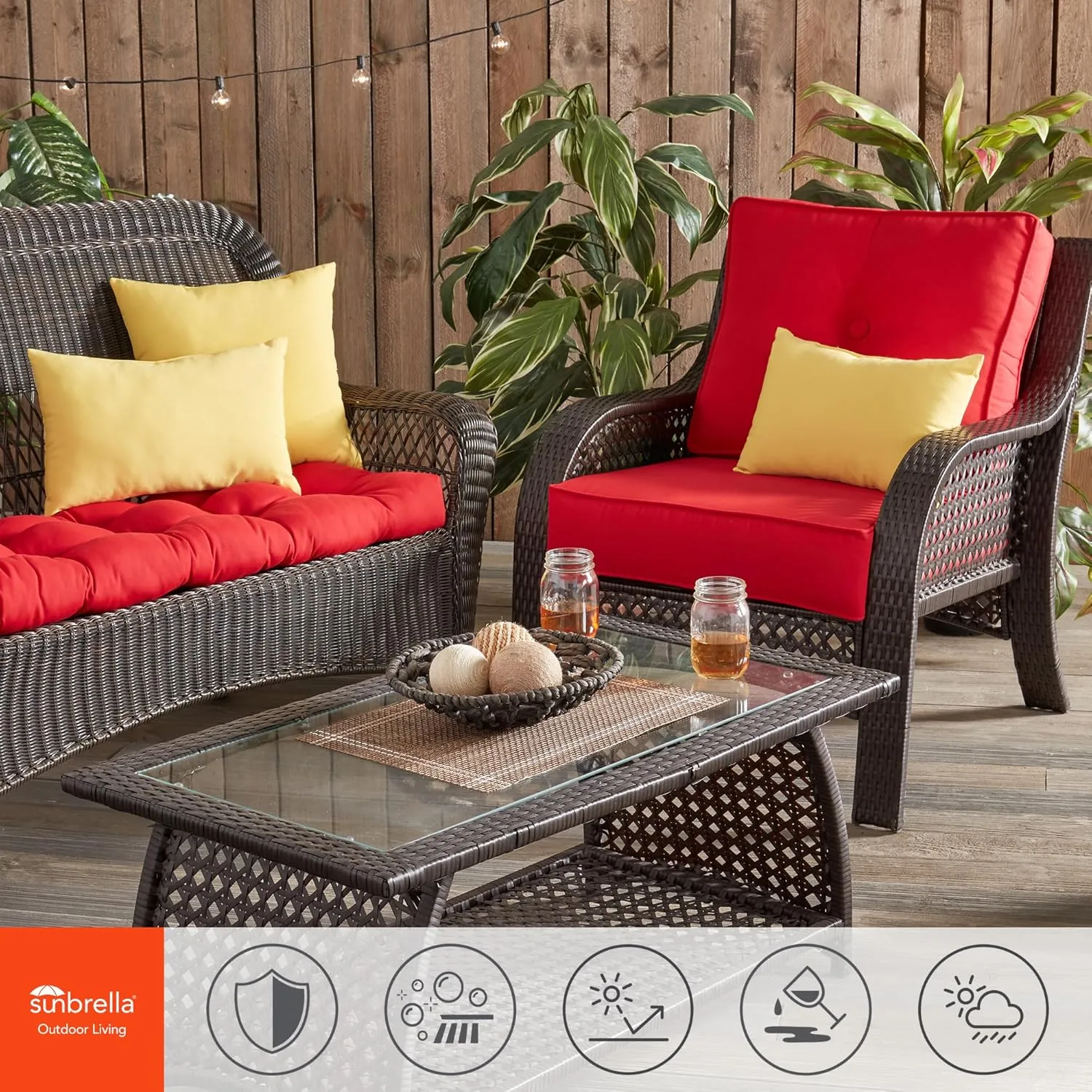 Greendale Home Fashions Outdoor Sunbrella Premium Deep Seat Cushion, 2 Piece Set, Canvas Jockey Red