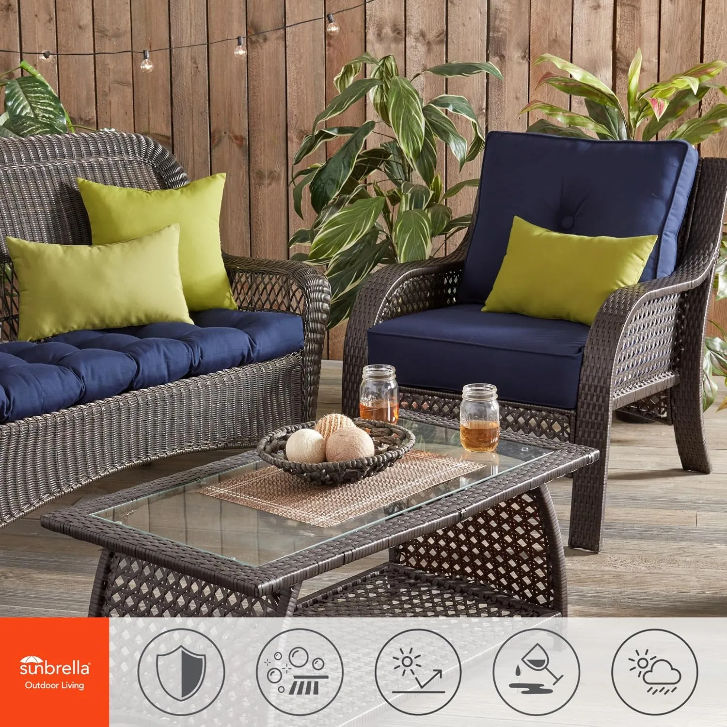 Greendale Home Fashions Outdoor Sunbrella Premium Deep Seat Cushion, 2 Piece Set, Canvas Navy