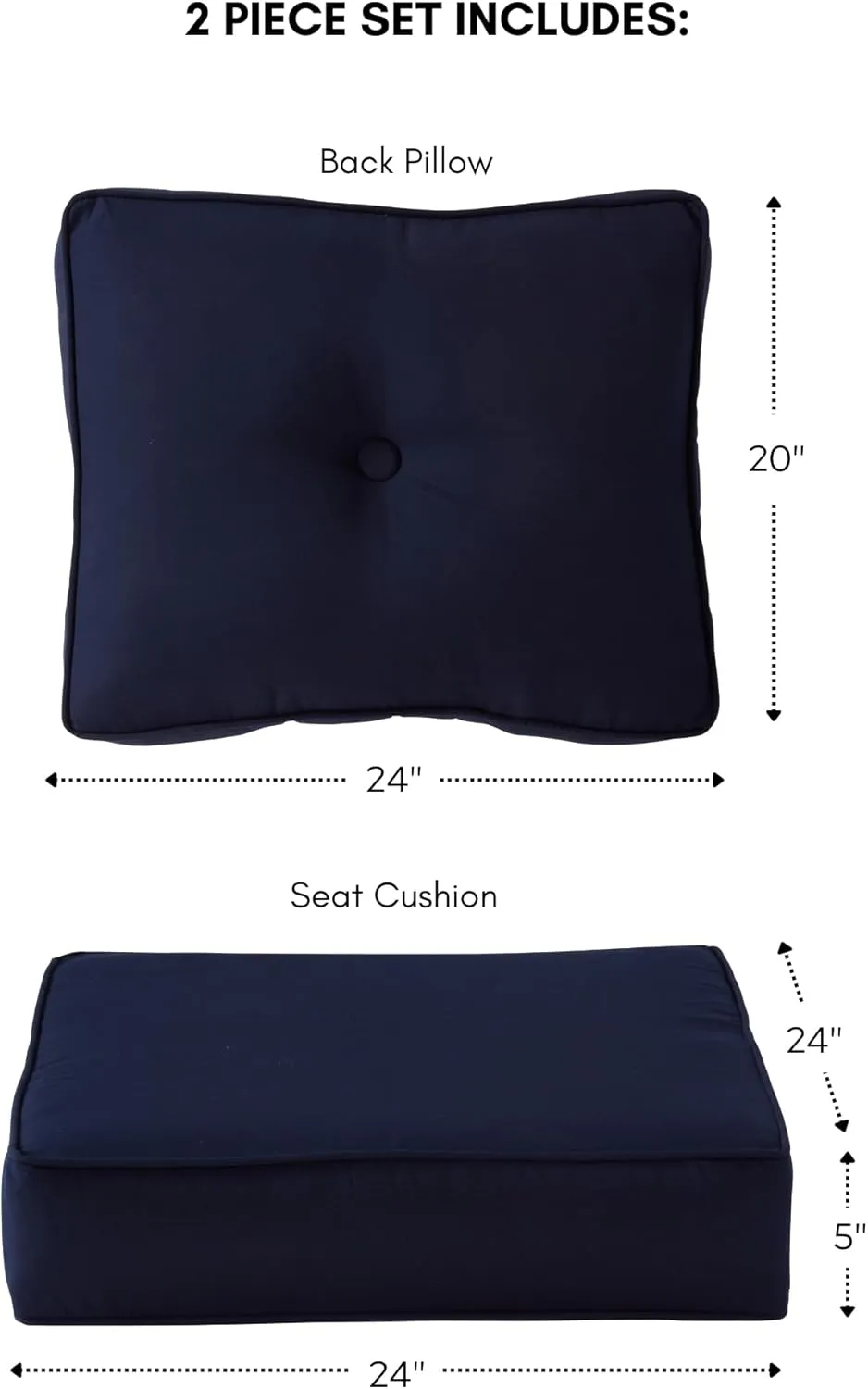 Greendale Home Fashions Outdoor Sunbrella Premium Deep Seat Cushion, 2 Piece Set, Canvas Navy